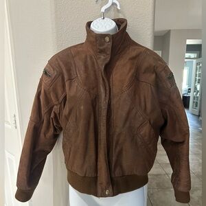 World Wide Trading Brown Leather Bomber jacket, size Small